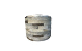 Cowhide 24" Round Patchwork Ottoman - gray