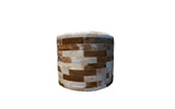 Cowhide 24" Round Patchwork Ottoman - light brown