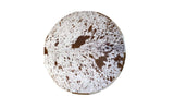 Cowhide 36" Round Patchwork Ottoman - light brown