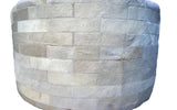 Cowhide 36" Round Patchwork Ottoman - white