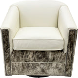 White Cowhide Swivel Glider