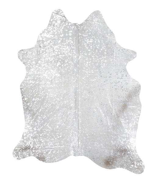 Metallic Silver White Cowhide Rug #A17884
