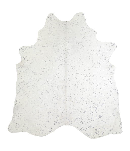 Metallic Silver White Cowhide Rug #A20257