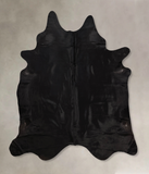 Solid Black Cowhide Rug #B10287
