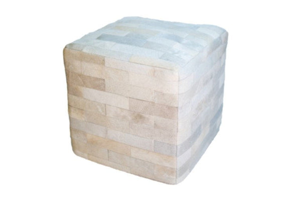 Cowhide cube patchwork Ottoman - white