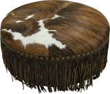 Cowhide Ottoman - 36" Round Fringed