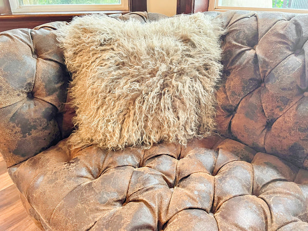 Taupe Tibetan Lamb Single Sided Pillow 20" x 20" by Hudson Hides