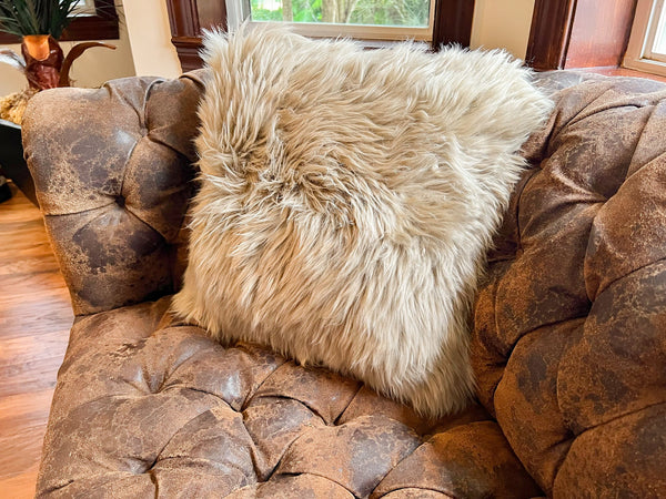 Taupe New Zealand Sheepskin Pillow 20"x20" Single Sided by Hudson Hides