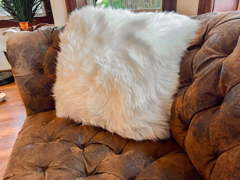 White New Zealand Sheepskin Pillow 16"x16" Single Sided by Hudson Hides